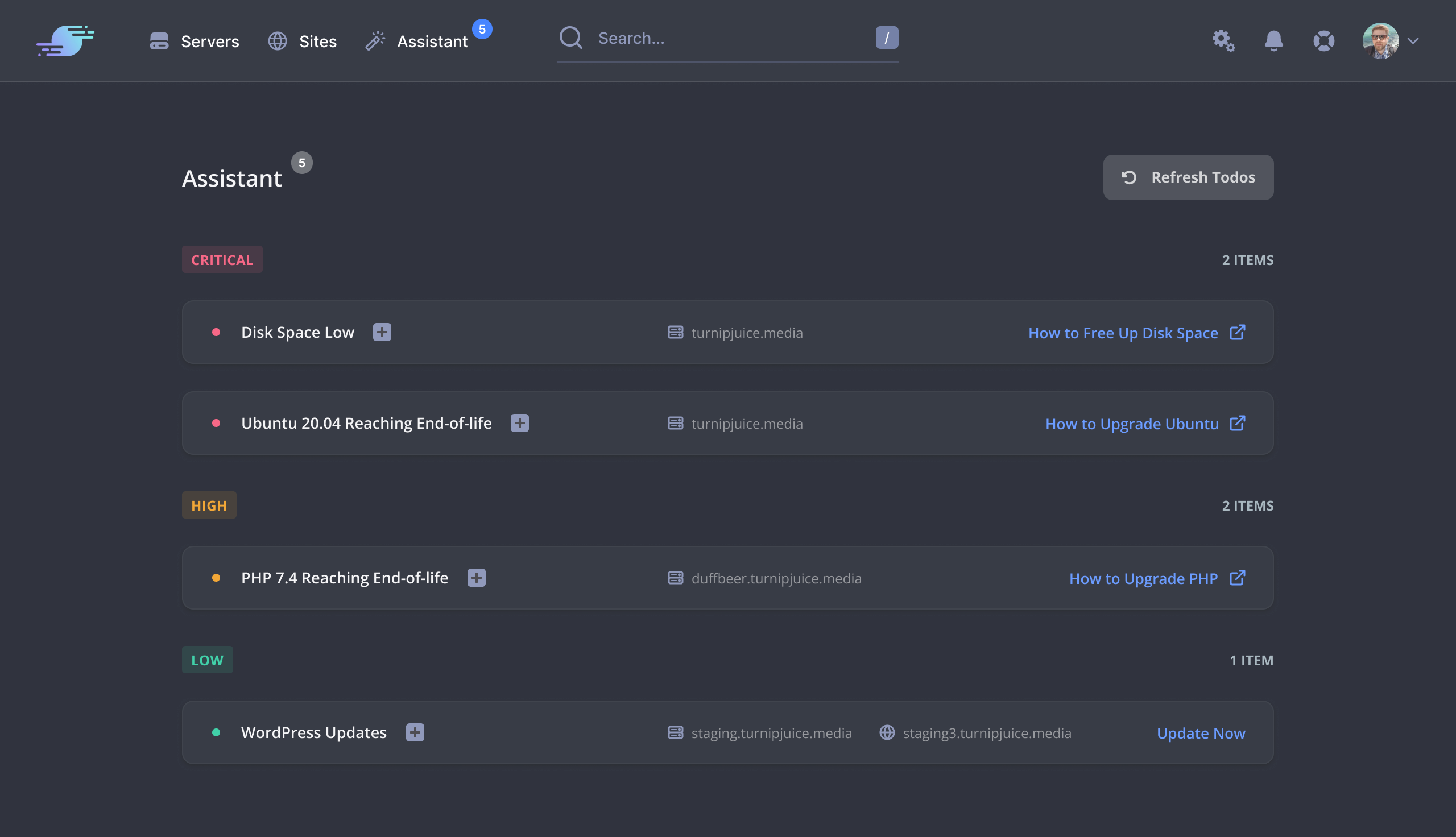 The SpinupWP Assistant screen