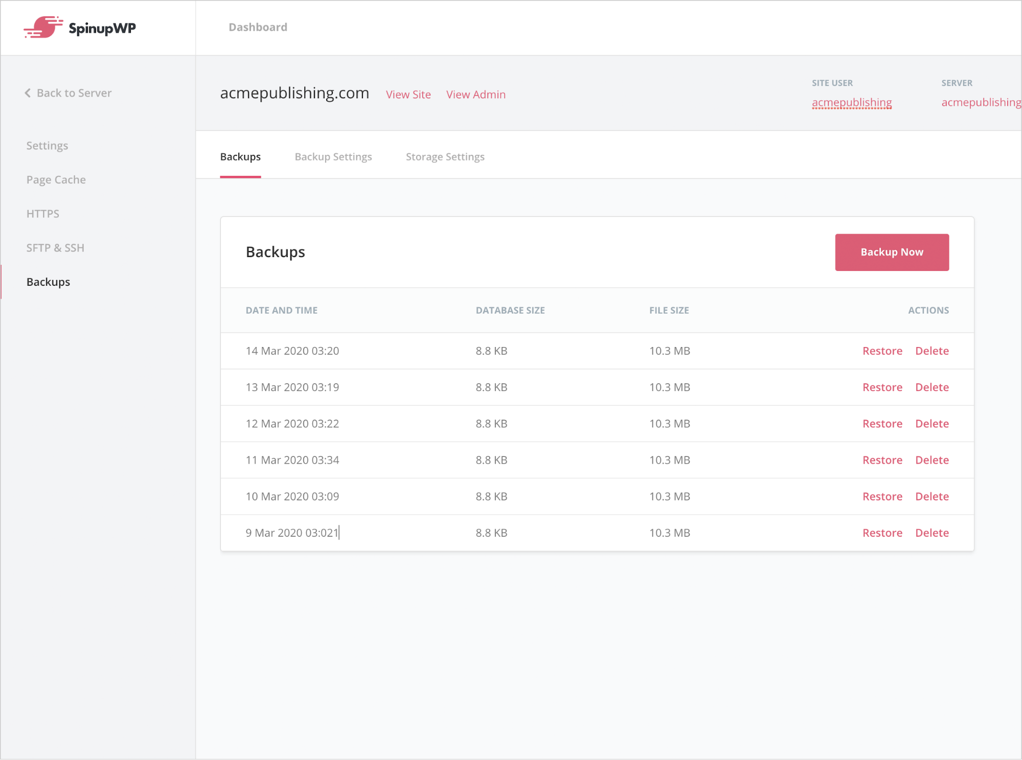 Restore backups launched - SpinupWP