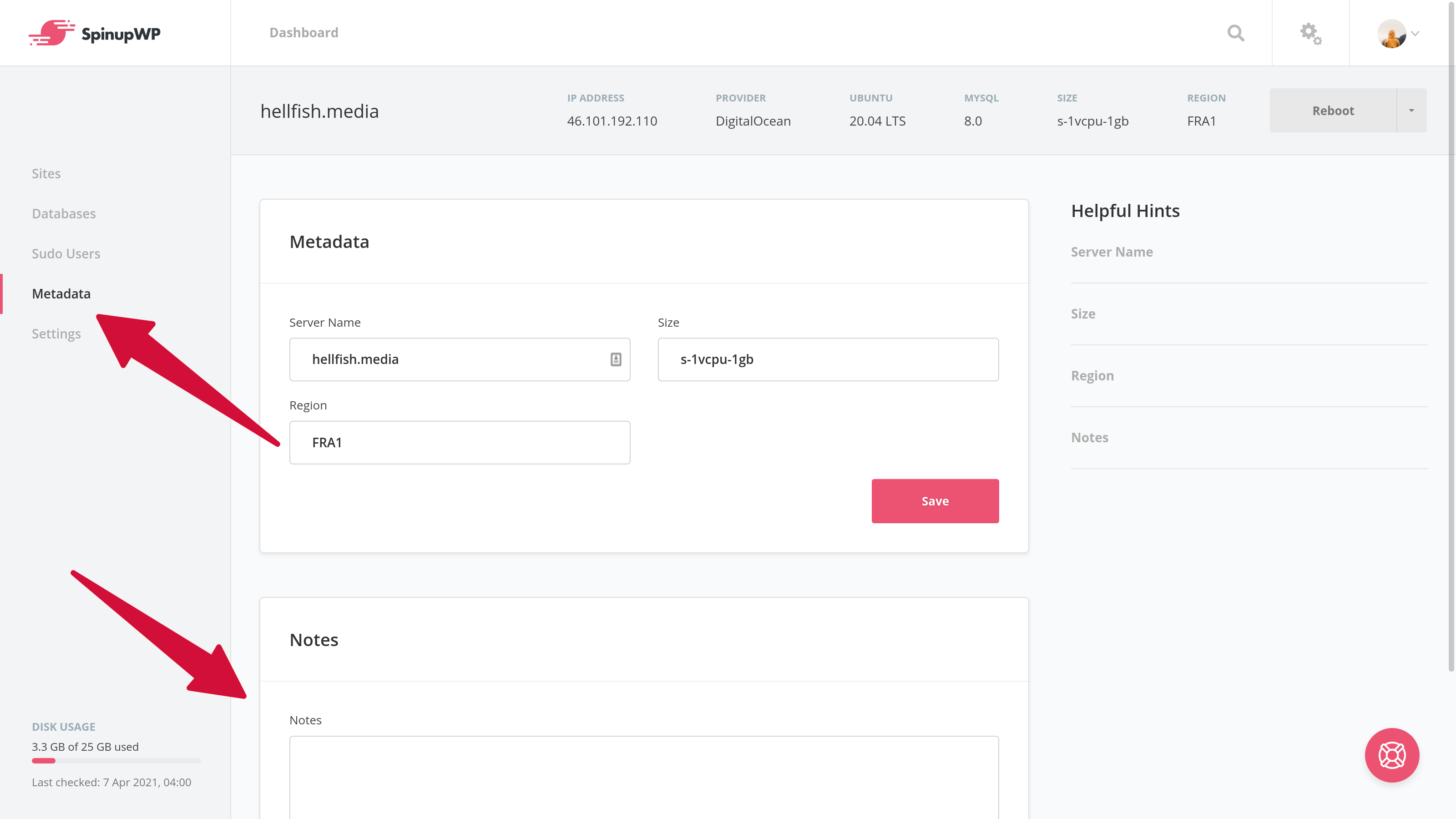 Added the ability to save notes about your servers - SpinupWP